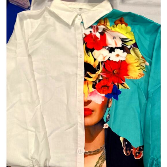 Elegant Half White Figure Print Button Up Collared Shirt Multiple Sizes - Picture 5 of 6